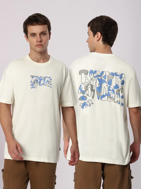 Cream Good Day Printed Oversized T-Shirt